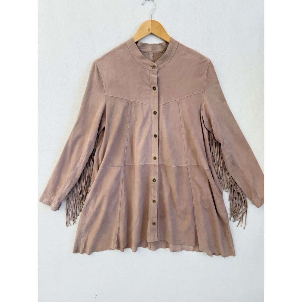 We The Free People Goat Suede Leather Fringe Jacket XS Pink Pockets Boho Western